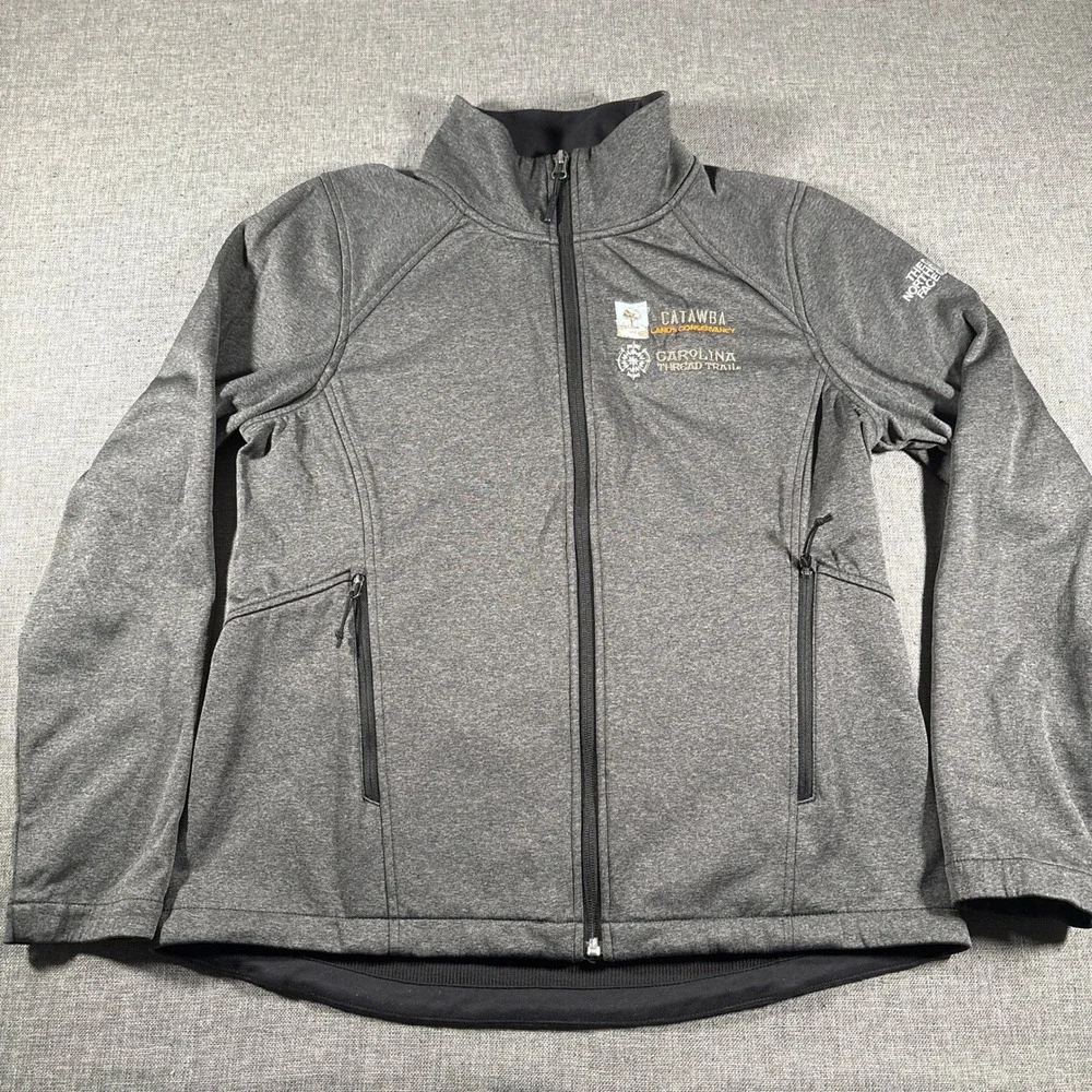 The North Face WindWall Jacket Women L Gray Full Zip Softshell Trail Embroidered